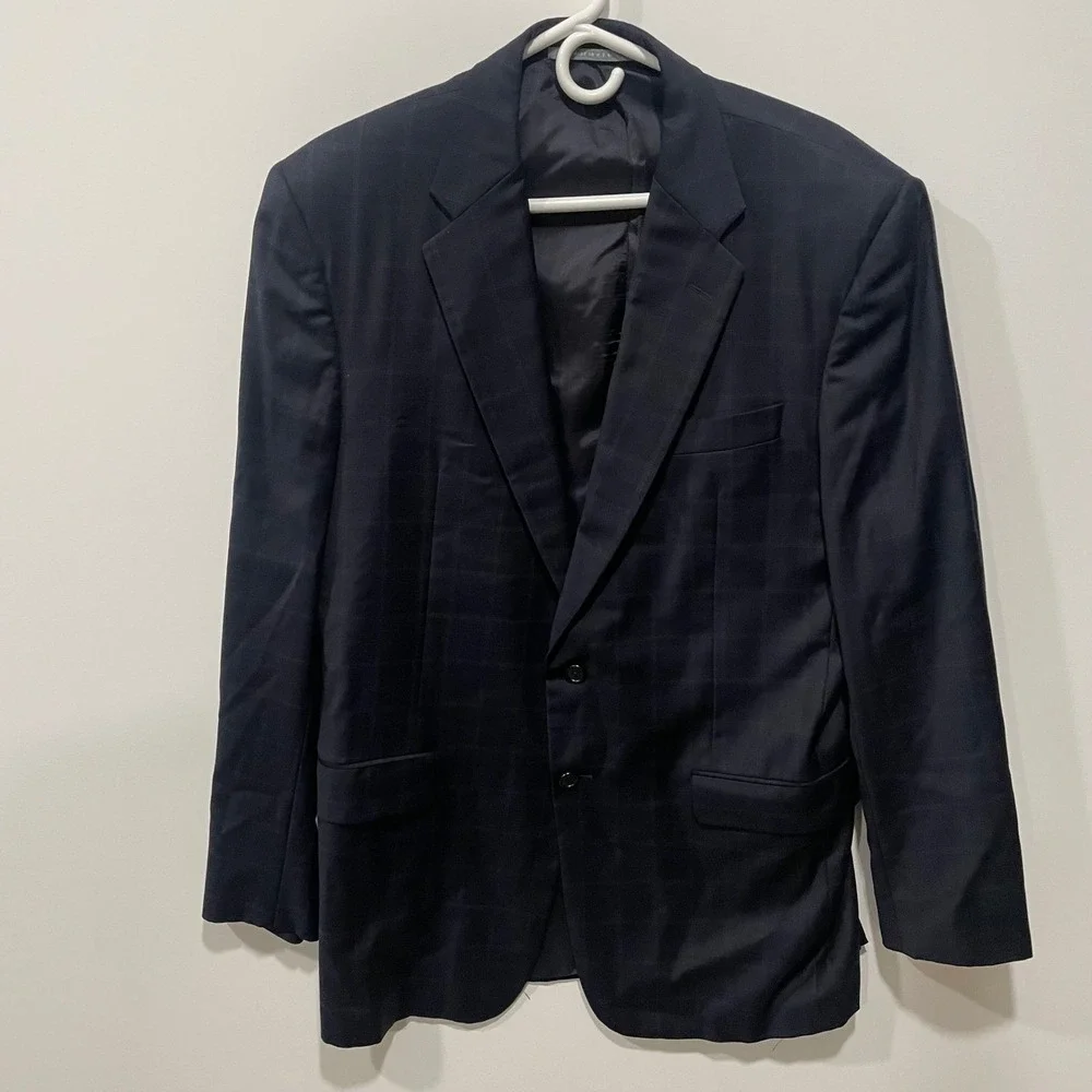 Hickey Freeman Madison Suit 42 Long Charcoal Windowpane Worsted Wool Mens 34x31